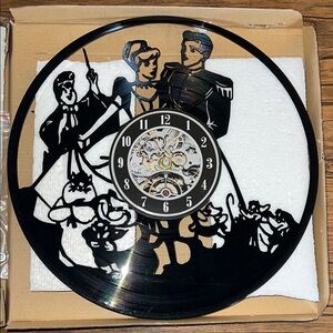 Disney Cinderella Black Vintage Vinyl Record Wall Clock Handmade‎